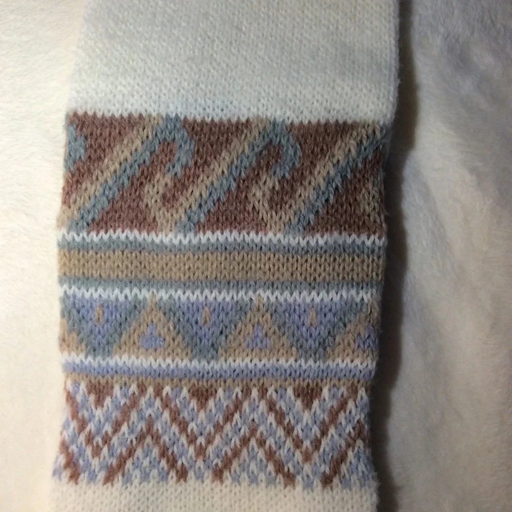 Vintage Hansen Knit Nordic Patterned Scarf Ivory Tan Gray Green - Picture 6 of 7